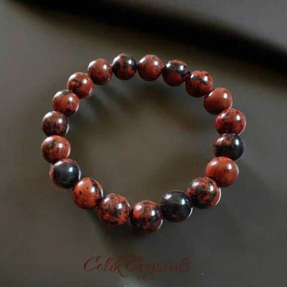 Mahogany Obsidian Bracelet Natural Stones 10mm Unisex Stretch Bead Brace… - Picture 3 of 5